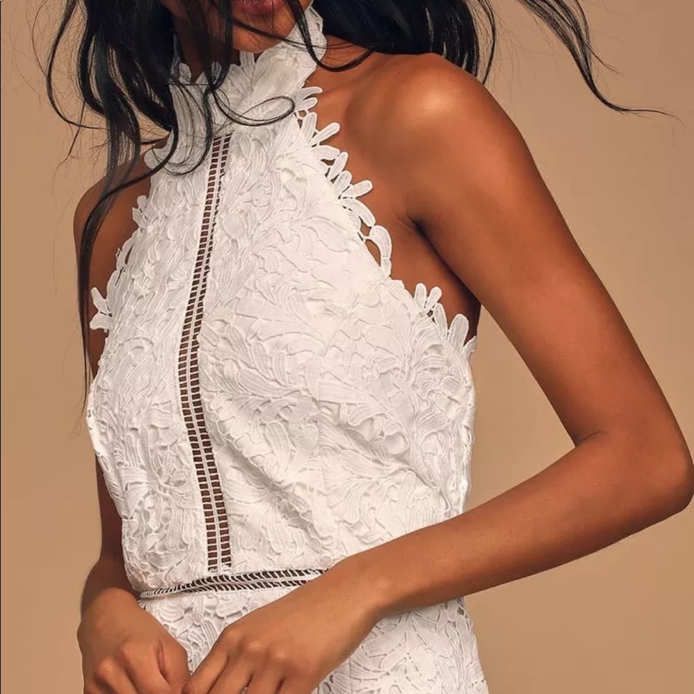 NWT Divine Destiny Formal Halter White Lace Midi Dress in XS